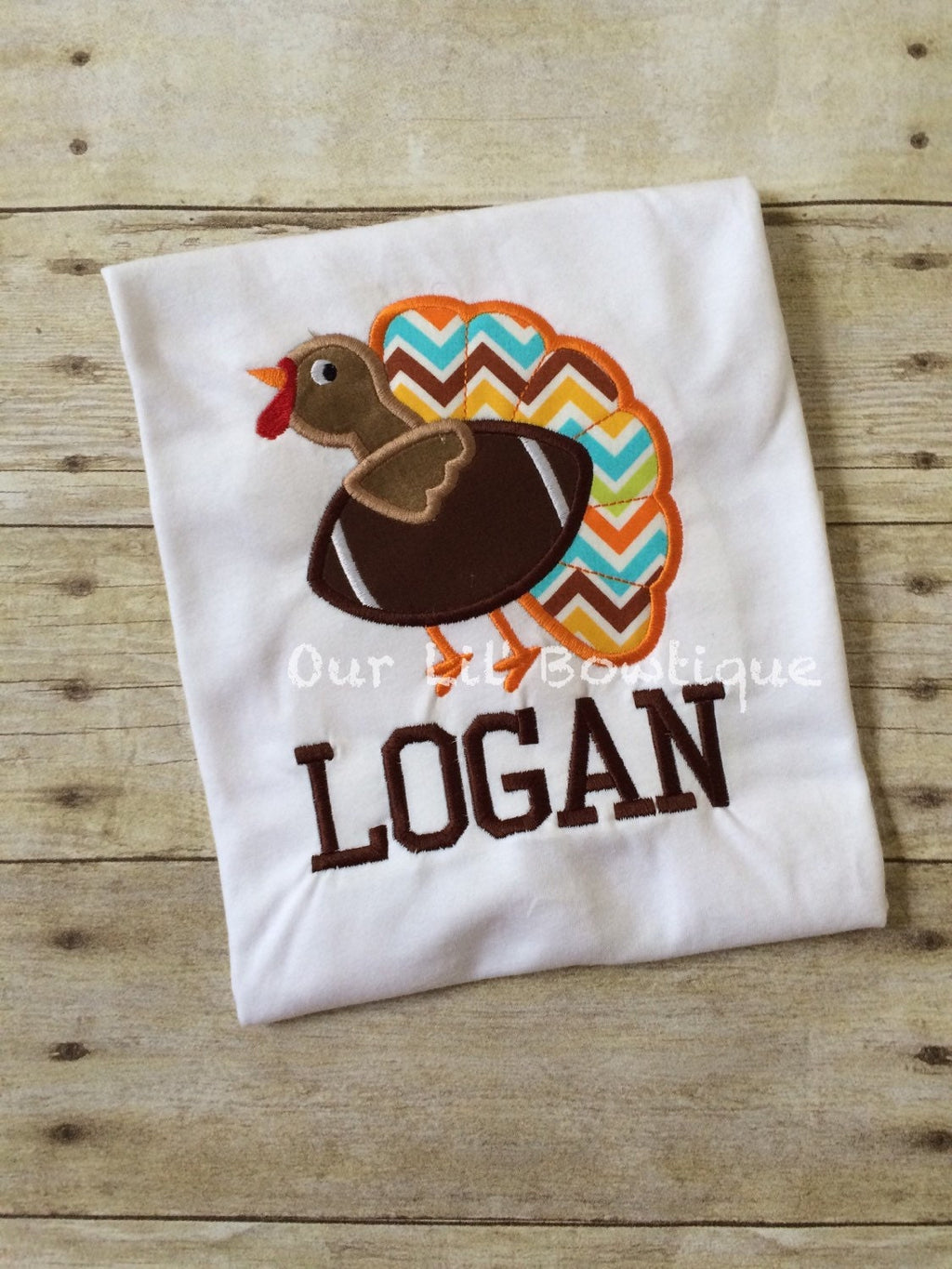 Embroidered Turkey Football Shirt: Boys Thanksgiving Outfit