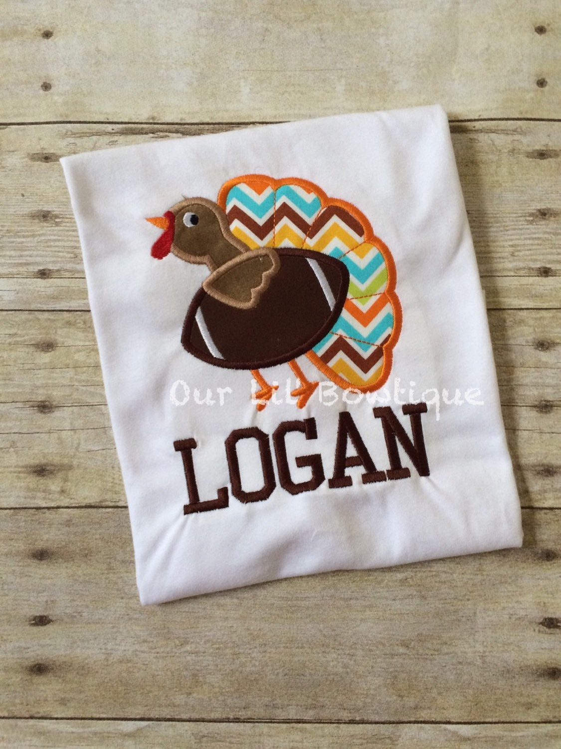 Embroidered Turkey Football Shirt: Boys Thanksgiving Outfit