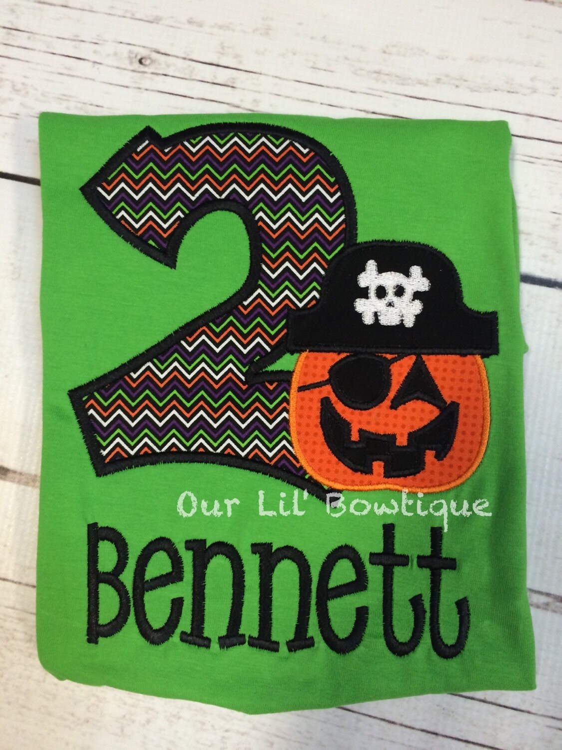 Personalized Halloween 1st Birthday Shirt: Pumpkin Pirate Appliqué
