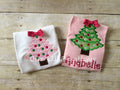 Girls Christmas Tree Applique Shirt - Pink Christmas