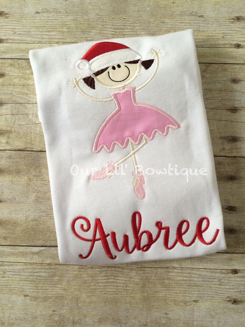 Christmas Ballerina Applique Shirt - Personalized Girls Holiday Tee