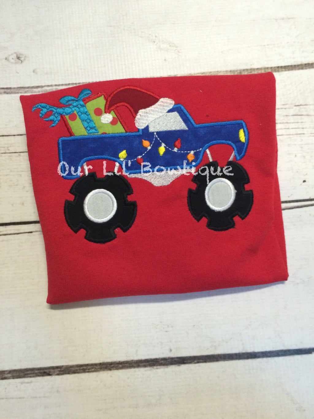 Personalized Christmas Monster Truck Shirt - Toddler Holiday Applique