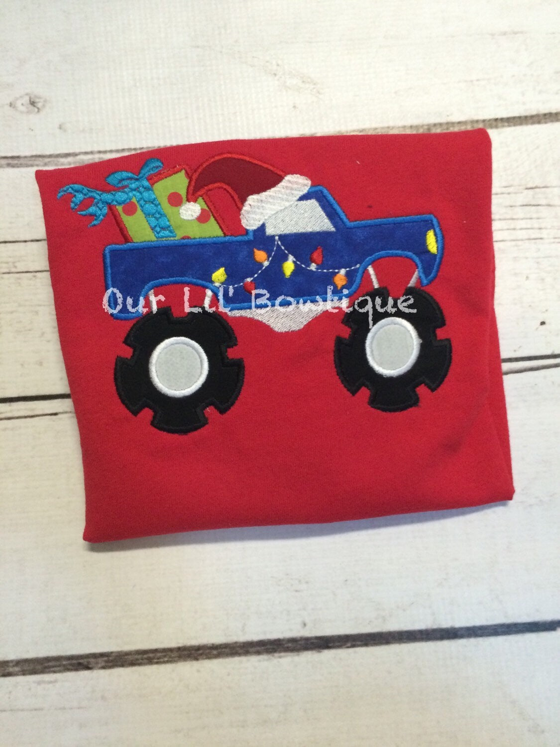 Personalized Christmas Monster Truck Shirt - Toddler Holiday Applique