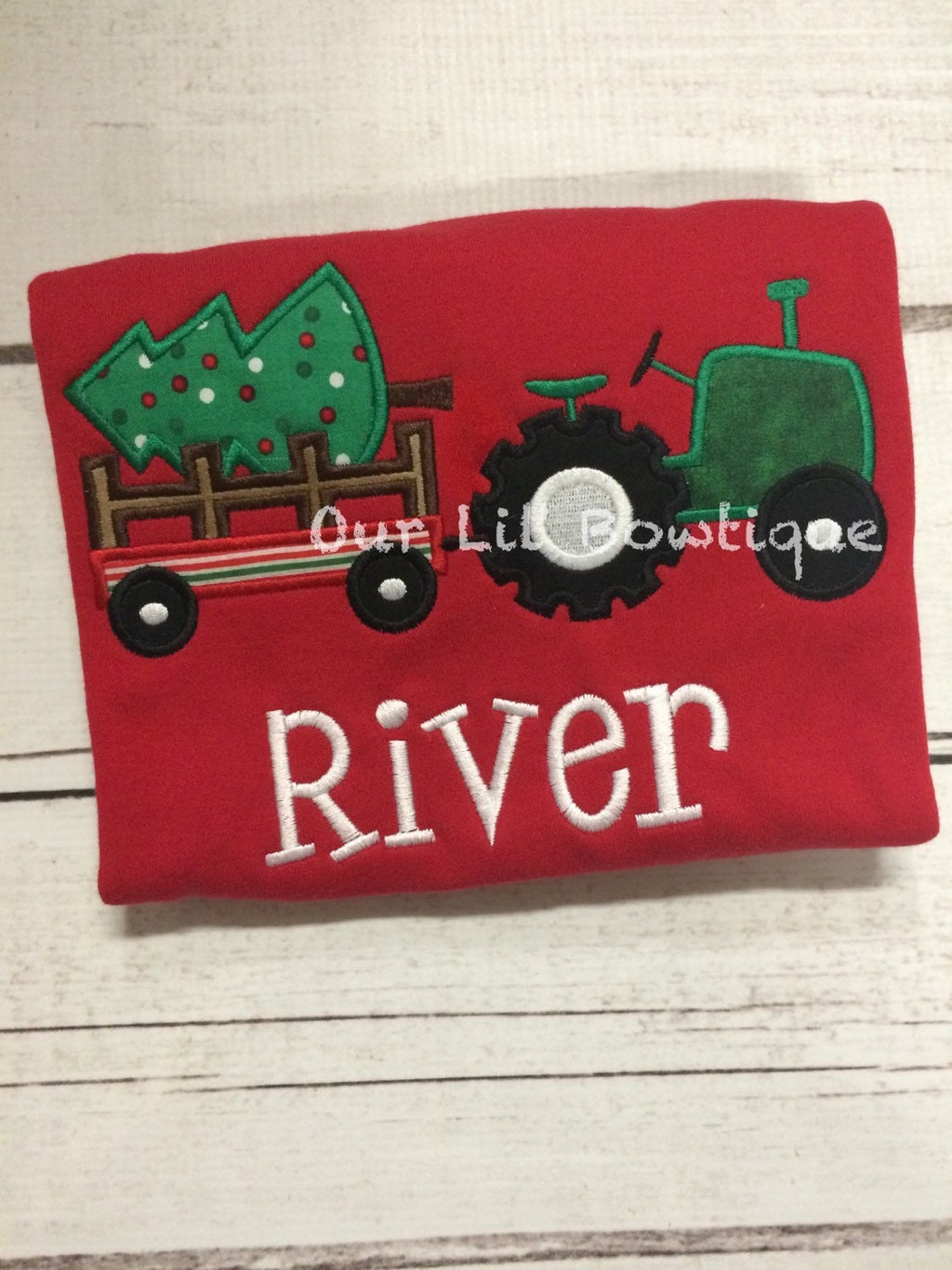Personalized Christmas Tractor Shirt: Appliqué Tree, Infant to Toddler