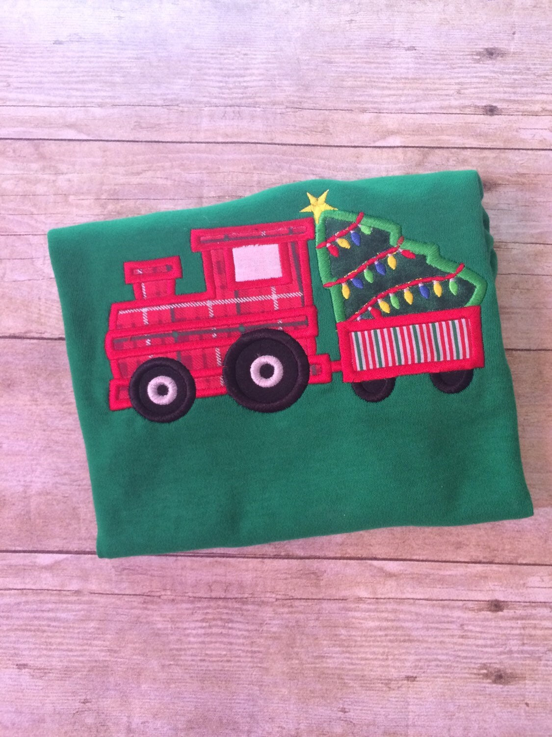 Personalized Christmas Train Applique Shirt - Boy's Holiday Tee