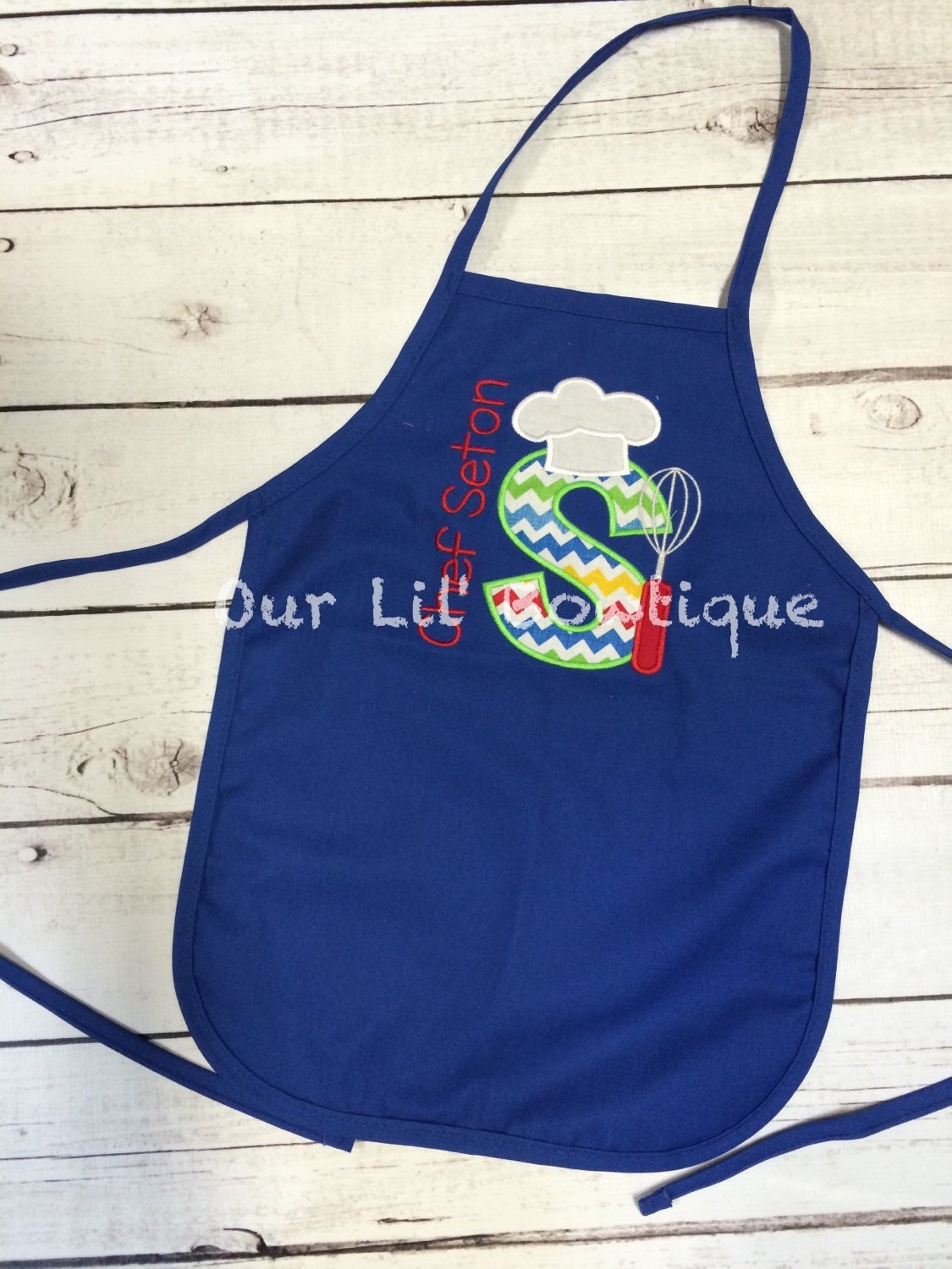Personalized Kids Chef Apron: Letter Appliqué, Toddler Baking Gift
