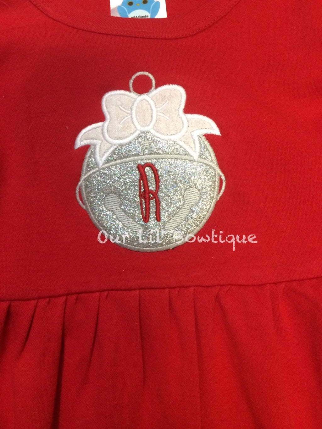 Personalized Christmas Dress: Bell Applique, Monogrammed Holiday Outfit