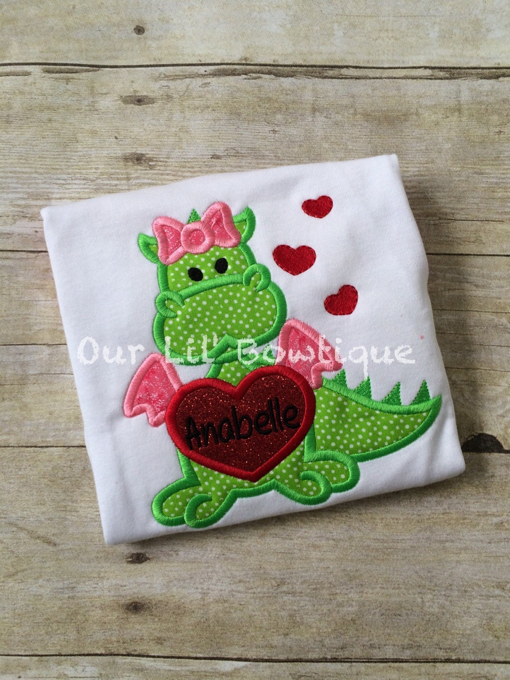 Personalized Valentine's Dragon Raglan Shirt - Girl Applique