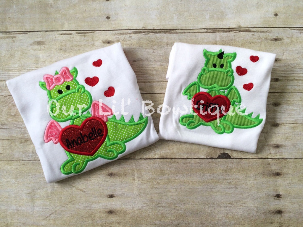 Personalized Valentine's Dragon Raglan Shirt - Girl Applique