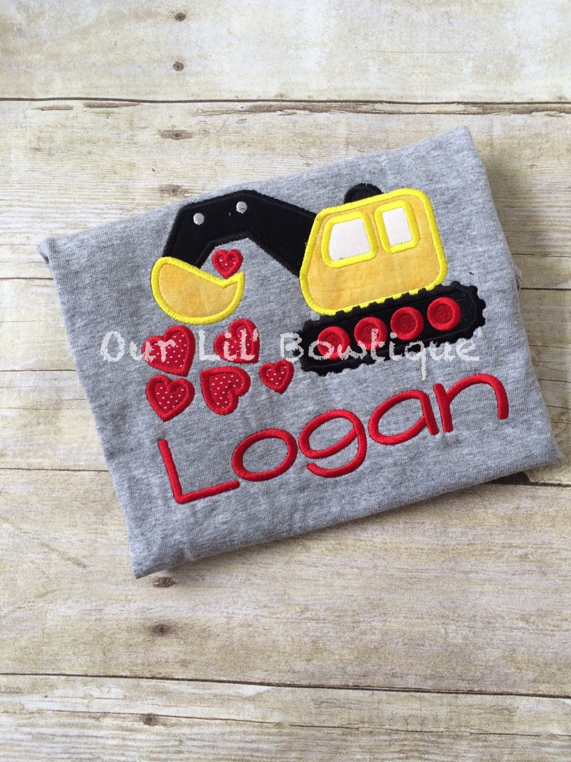 Personalized Valentine's Day Digger Shirt: Embroidered Construction Truck