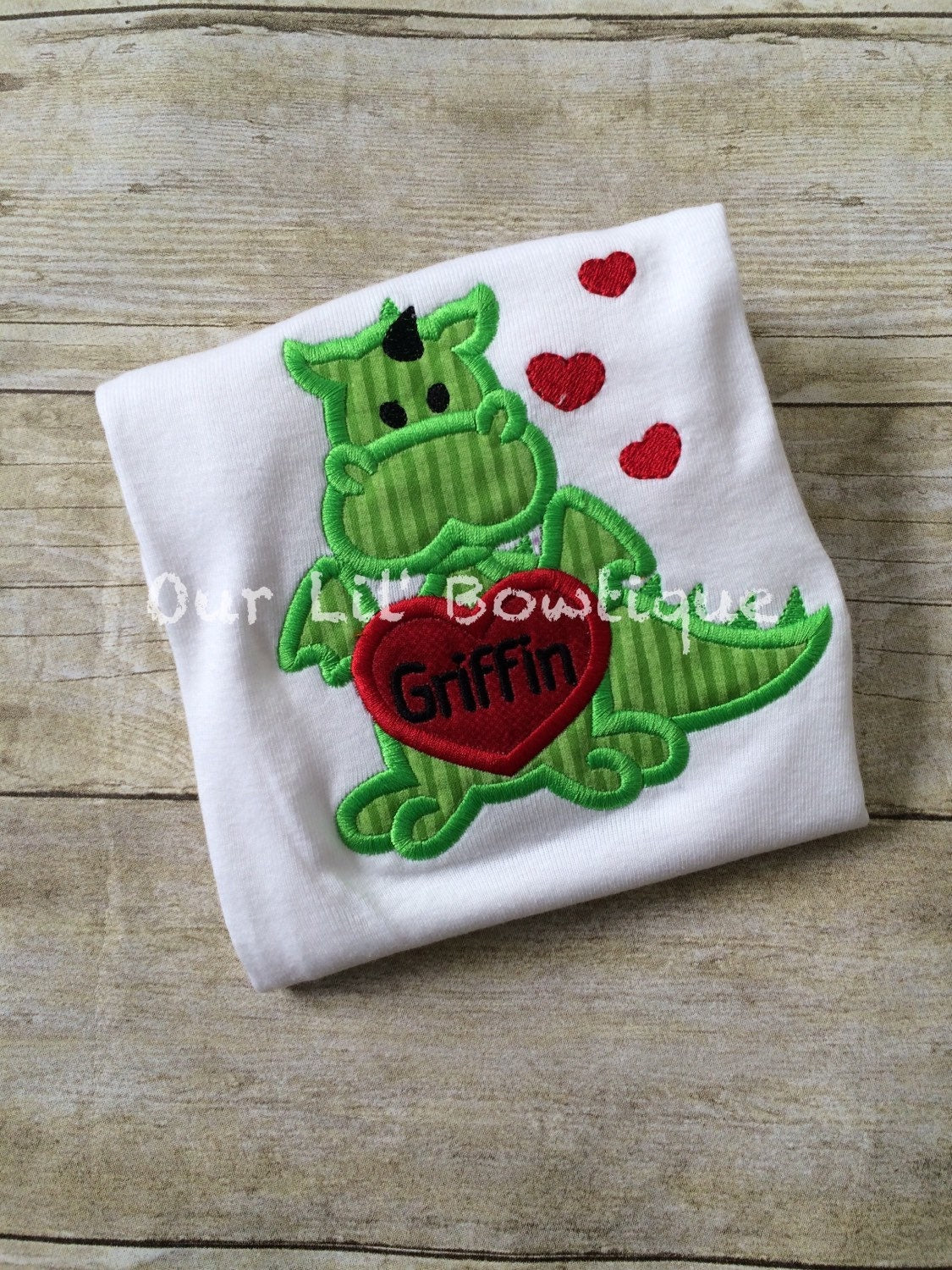Valentine's Dragon Raglan Shirt - Personalized Applique