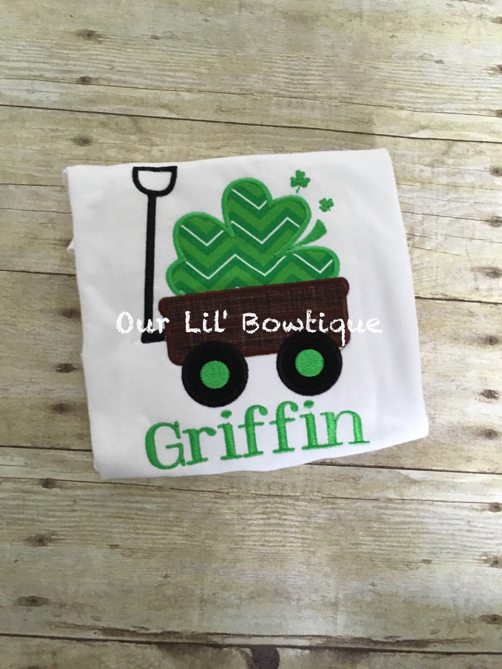 Boys St. Patrick's Day Shirt: Shamrock Wagon Applique, Personalized