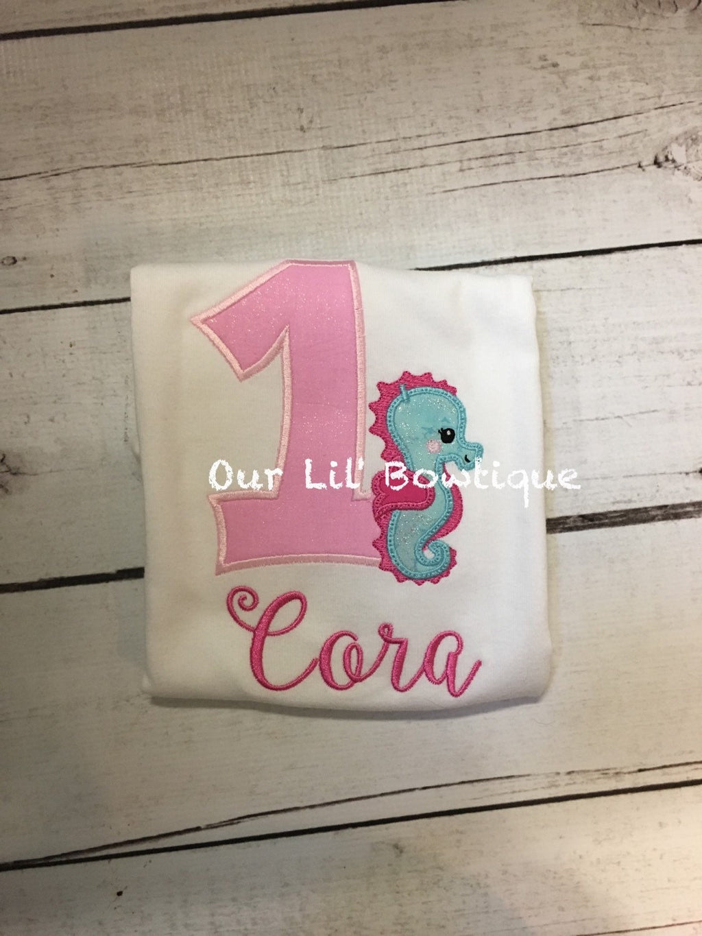 Seahorse Birthday Shirt- Personalized Birthday Shirt - Personalized Seahorse - 1st Birthday Outfit - Lavender & Aqua - Under the Sea