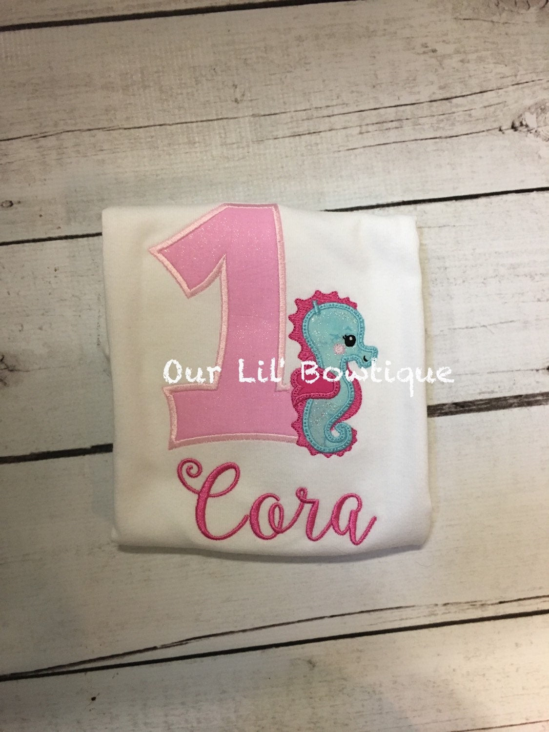 Seahorse Birthday Shirt- Personalized Birthday Shirt - Personalized Seahorse - 1st Birthday Outfit - Lavender & Aqua - Under the Sea