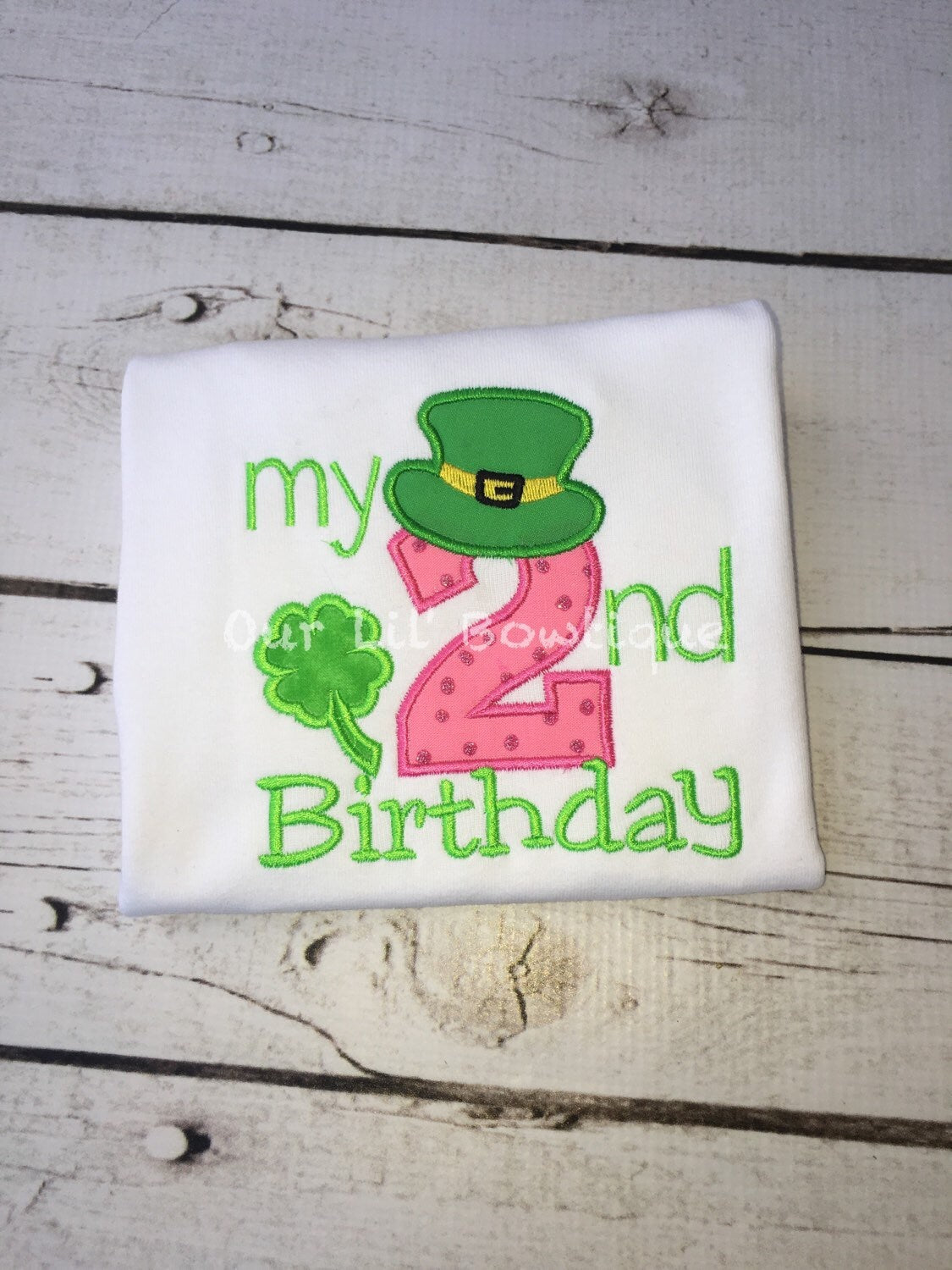 Shamrock 2nd Birthday Shirt: St Patricks Day Applique Bodysuit