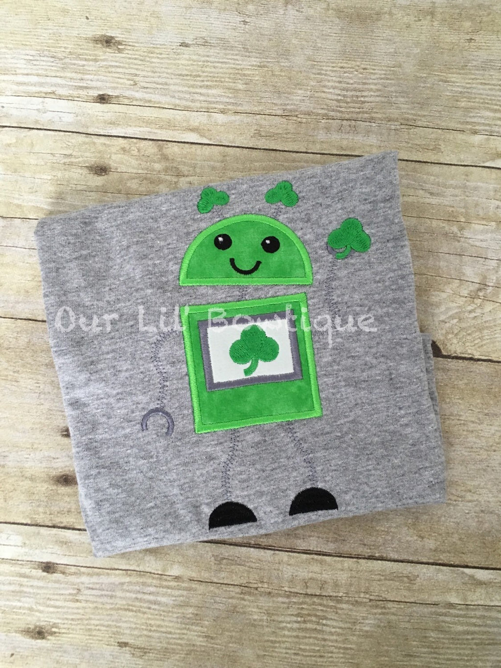 Personalized St. Patrick's Day Robot Applique Shirt