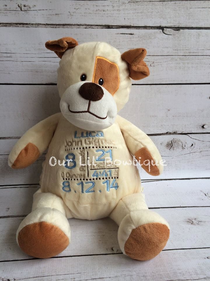 Personalized Stuffed Dog - Subway Art Birth Announcement Cubbie - Baby Gift - New Baby