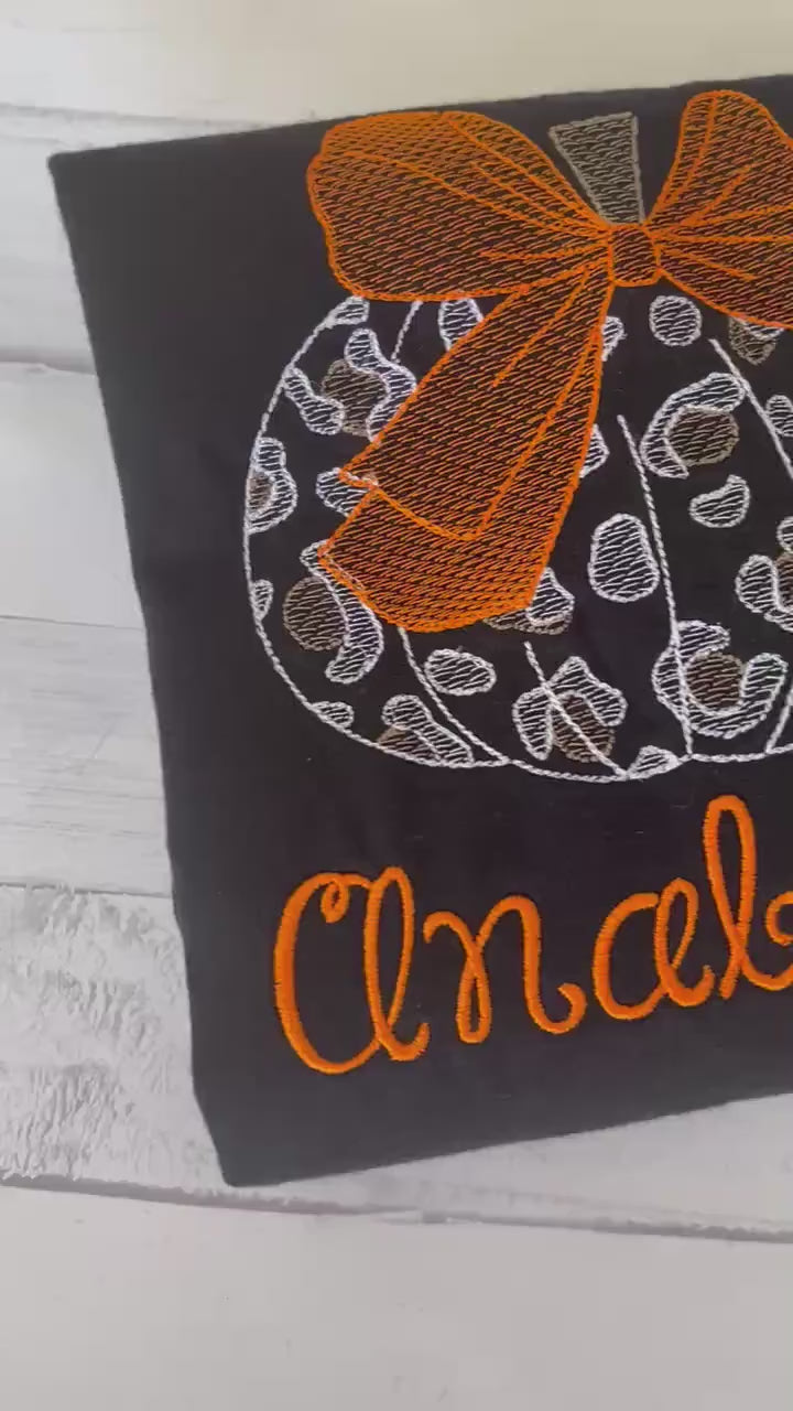 Personalized Leopard Pumpkin Shirt: Girls Birthday Applique Top