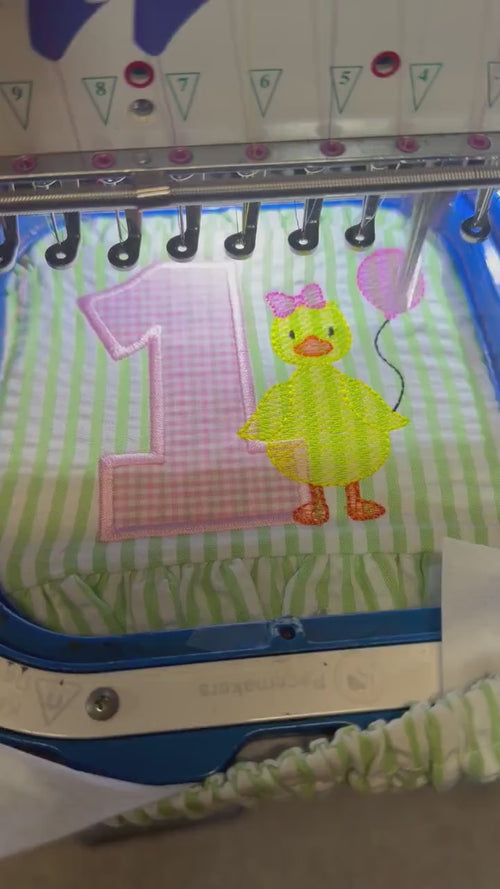 Chick Bathing Suit - Monogrammed Seersucker Bathing Suit - Bathing Suit - Baby - Toddler - One Cute Chick - Gingham - Chick is One