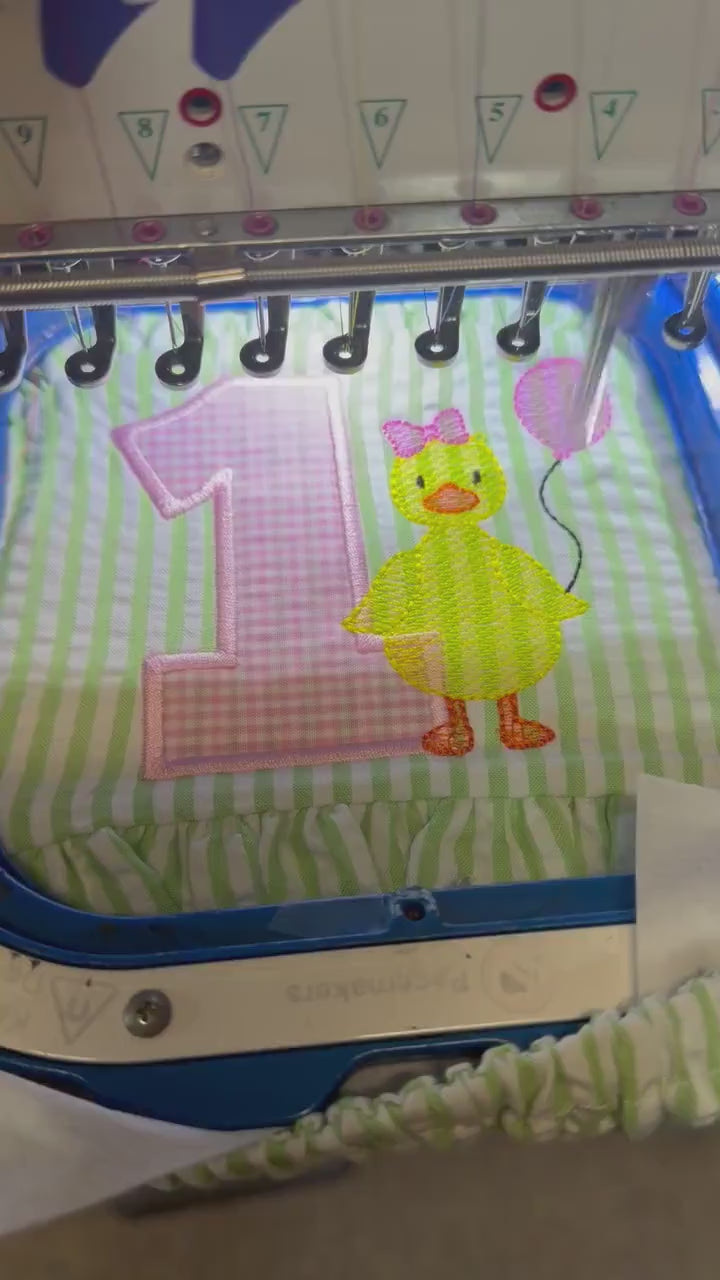 Chick Bathing Suit - Monogrammed Seersucker Bathing Suit - Bathing Suit - Baby - Toddler - One Cute Chick - Gingham - Chick is One