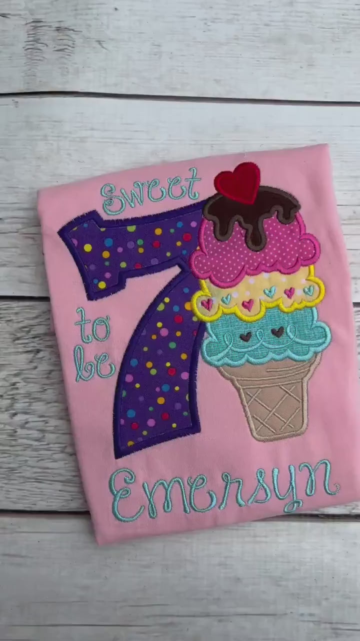 Ice Cream Birthday Shirt - Ice Cream Birthday - It's Sweet To Be Three - Birthday Shirt- Personalized Birthday - Personalized - Birthday