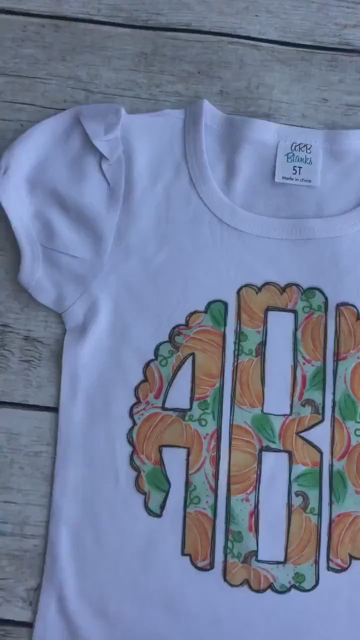 Girls Pumpkin Monogram Shirt: Personalized Fall Tee