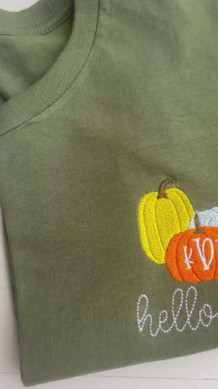 Embroidered Pumpkin Monogram Tee: Hello Fall Shirt