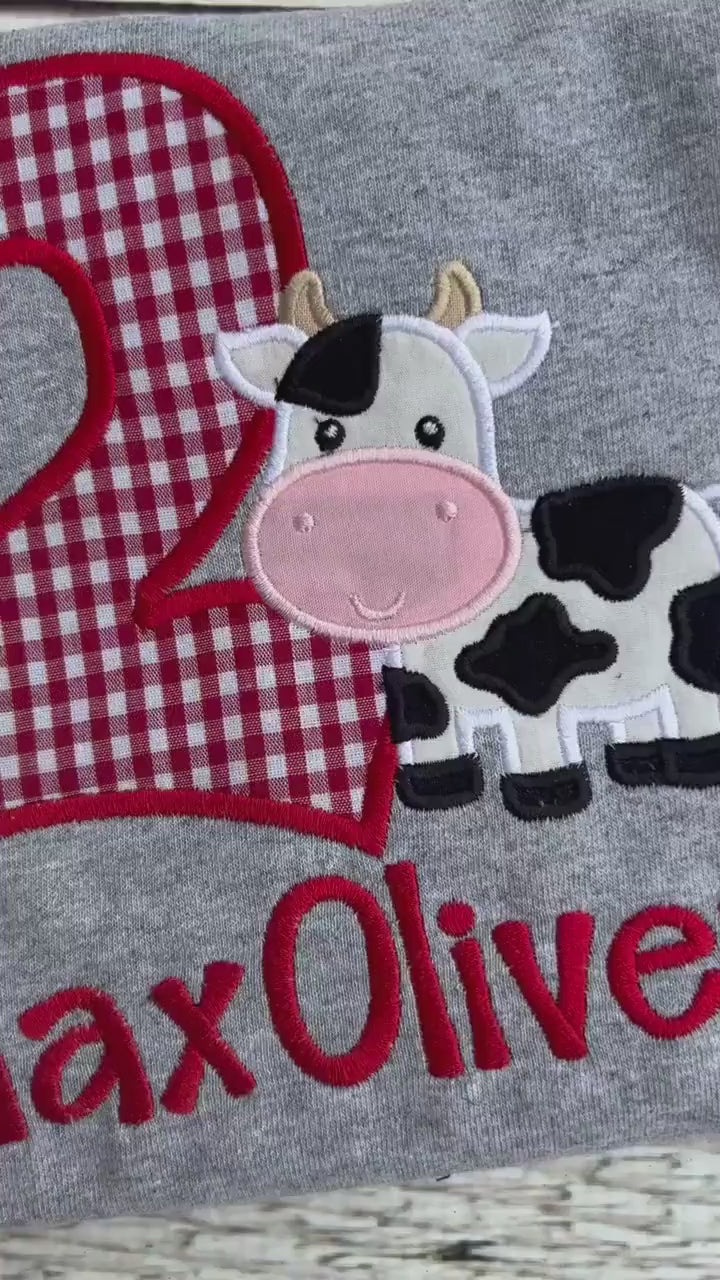 Personalized Cow Birthday Applique Shirt: Farm Party Outfit