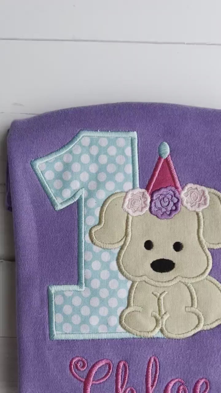 Floral Puppy Birthday Shirt: Personalized Applique Outfit