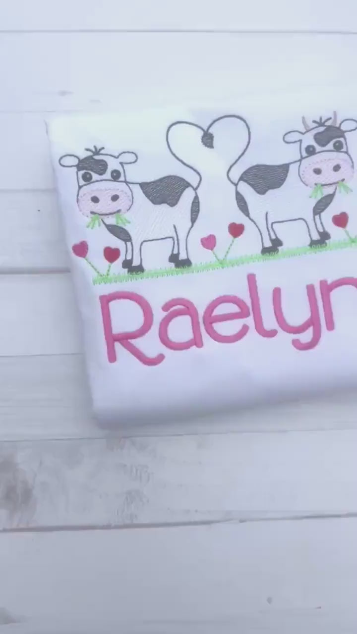 Girls Personalized Valentine Cow Embroidery Shirt