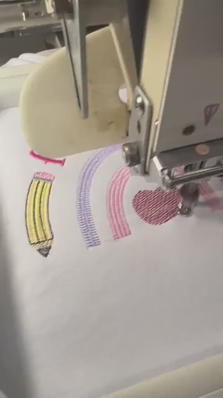 Rainbow School Shirt: Embroidered Apple & Pencils, Back to School