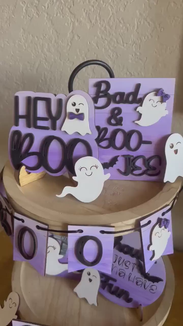 Halloween Tiered Tray Signs - Purple - Halloween Tiered Tray Decor - Halloween Decor - Finished Tiered Tray Decor - 3D Signs - Ghost
