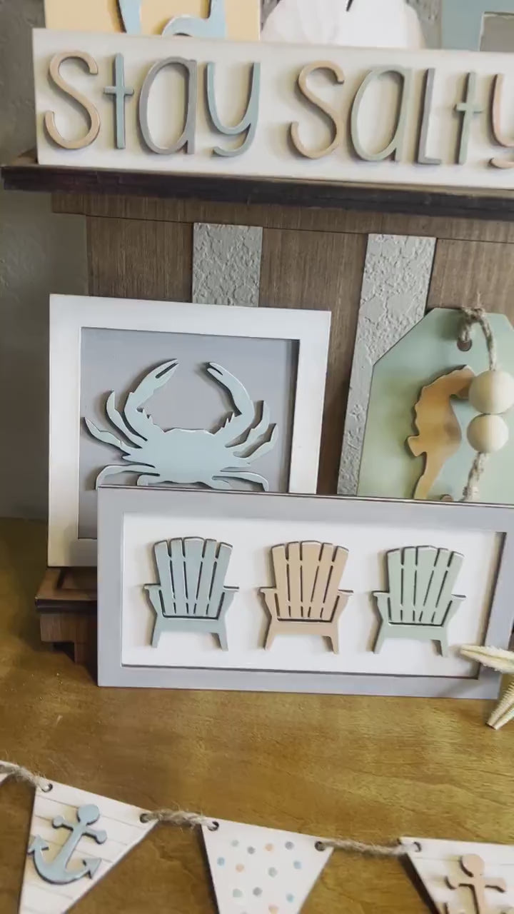 Beach Tiered Tray Set - Beach Tiered Tray - Beach House Signs - Finished Tiered Tray Set - Summer Home Decor