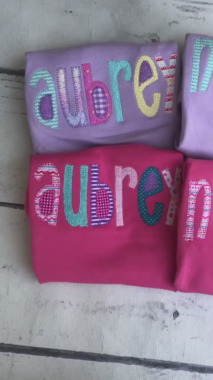Personalized Name Shirt - Girls Name Shirt -  Birthday - Appliqued Name Shirt - Vintage Stitch Name Shirt - Girls Monogram Shirt - Applique