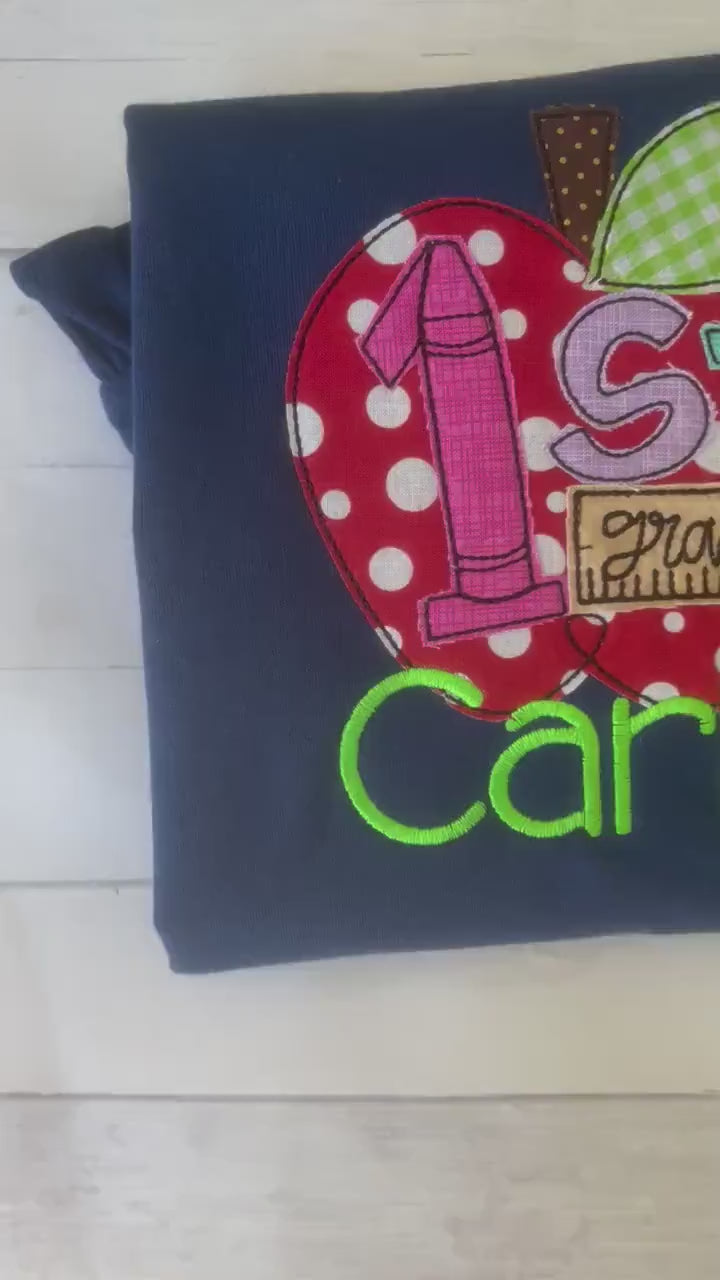 Back to School Shirt - Apple Shirt - School Dress - Girls Apple Shirt - Kindergarten Shirt -Preschool Dress-Monogram- Apples - Grade