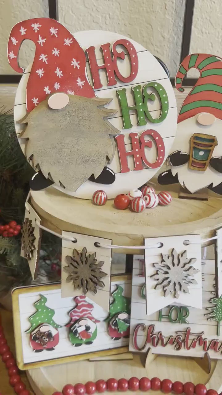 Gnome Christmas Tier Tray - Christmas Tiered Tray Signs - Gnome Decor - Christmas Decor - Finished Tiered Tray Decor- Christmas Gnome