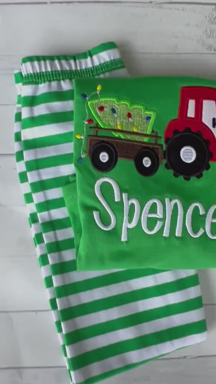 PRE-ORDER Christmas Tractor - Boy's Christmas PJs- Christmas Tree - Personalized Christmas PJs - Christmas Tractor Shirt-Christmas Tractor