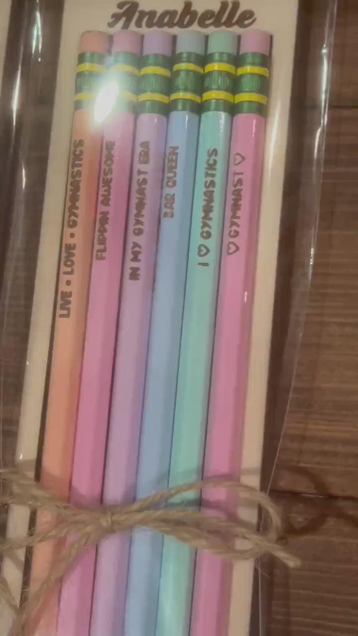 Gymnastics Pencil Set - 6 Personalized Pencils - Engraved Pencils - Back to School - School Supplies - Gift Set - Gymnastics Gift