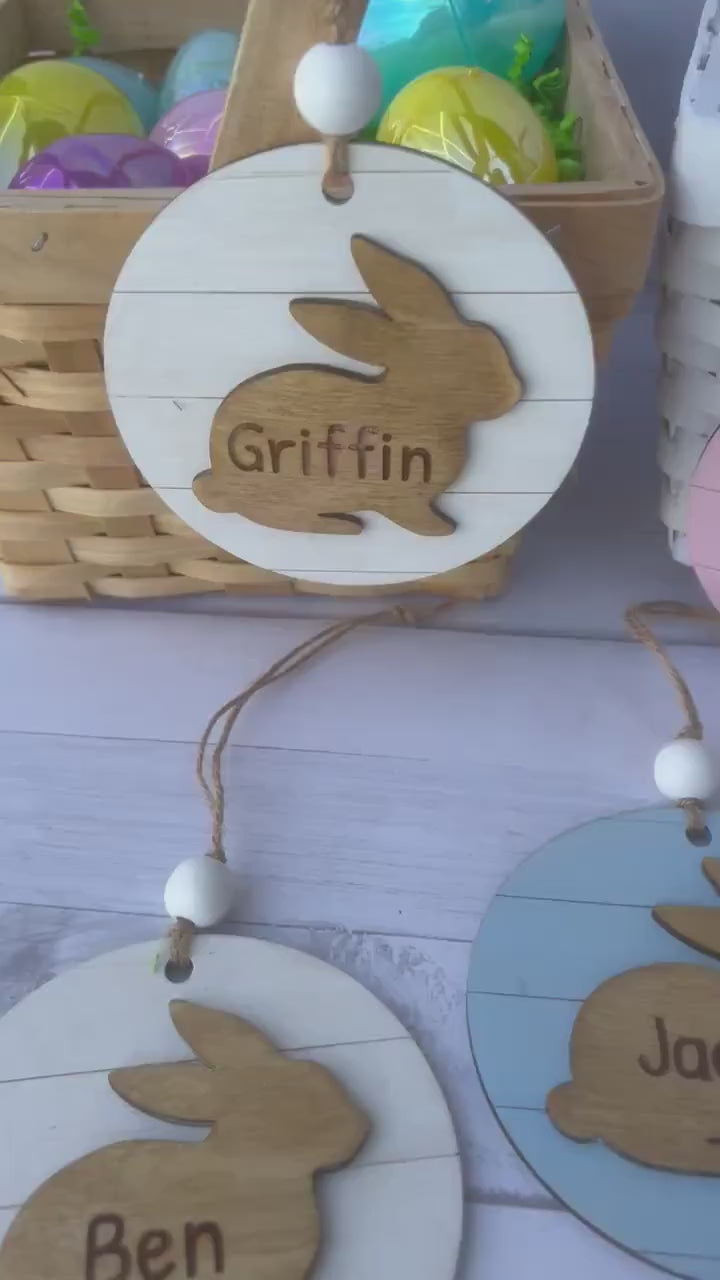 Basket Tags - Easter Basket Name Tag - Bunny Name Tag - Custom Engraved Wood Tag - Laser - Wooden Name Tag - Custom Wood Tag Kids