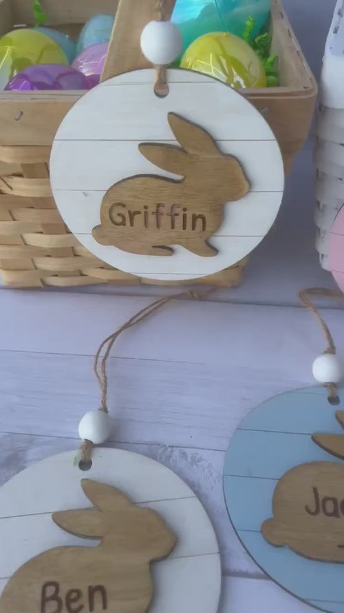 Basket Tags - Easter Basket Name Tag - Bunny Name Tag - Custom Engraved Wood Tag - Laser - Wooden Name Tag - Custom Wood Tag Kids