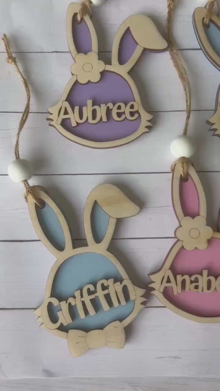 Easter Bunny Basket Tags - Easter Basket Name Tag - Bunny Name Tag - Custom Engraved Wood Tag - Laser - Wooden Name Tag - Custom Wood