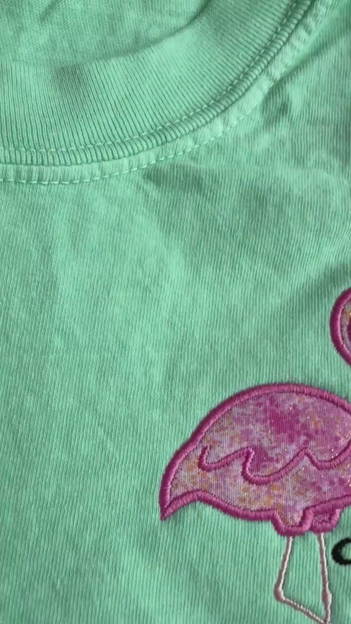 Embroidered Flamingo  Tee - Comfort Colors Monogram Shirt - Flamingo Tail Shirt - Beach Tee