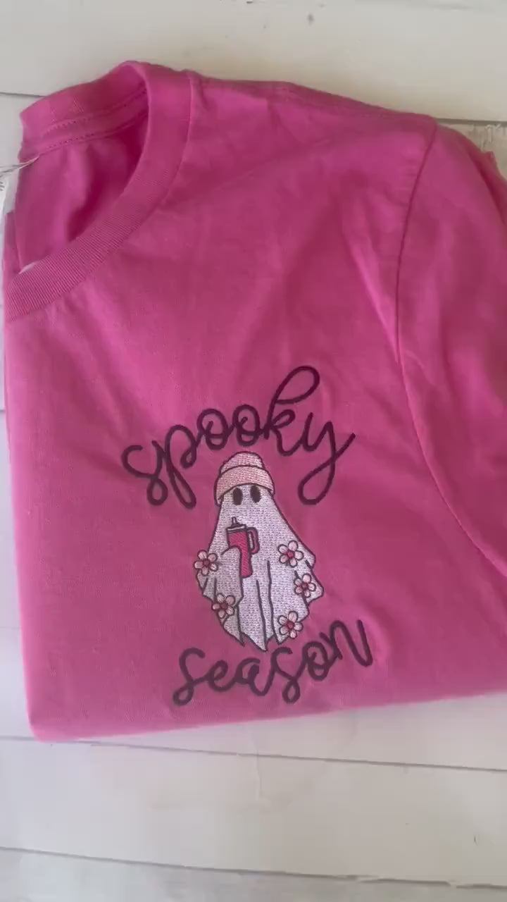 Embroidered Ghost Tee: Spooky Season Monogrammed Halloween Shirt