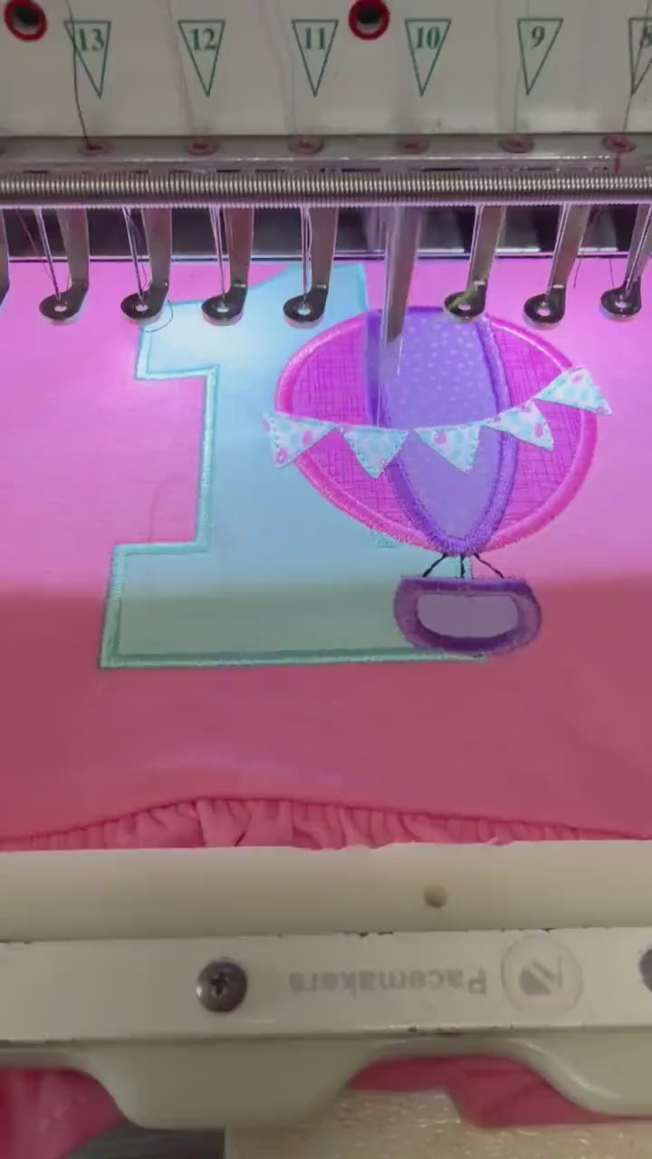 Monogram Hot Air Balloon Birthday Dress - Girls Appliqué Outfit