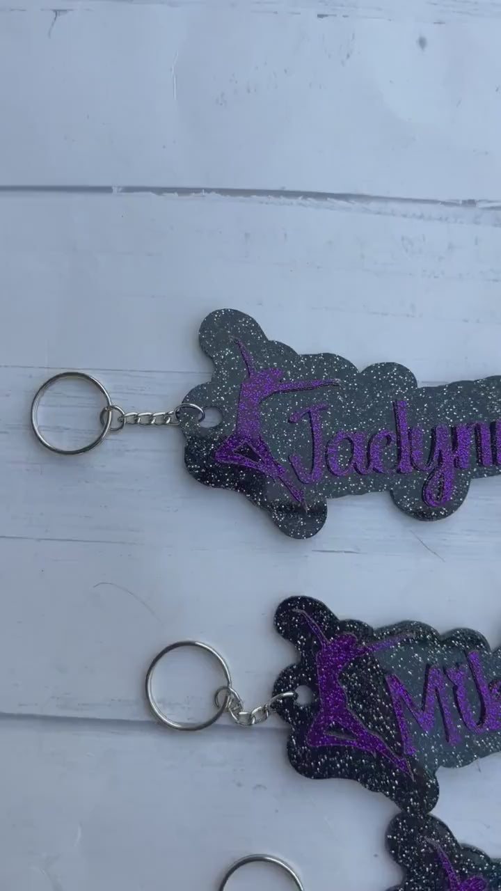Dance Glitter Key Chain, Acrylic Name Tag, Dance Key Chain, Gift, Dance Bag Tag