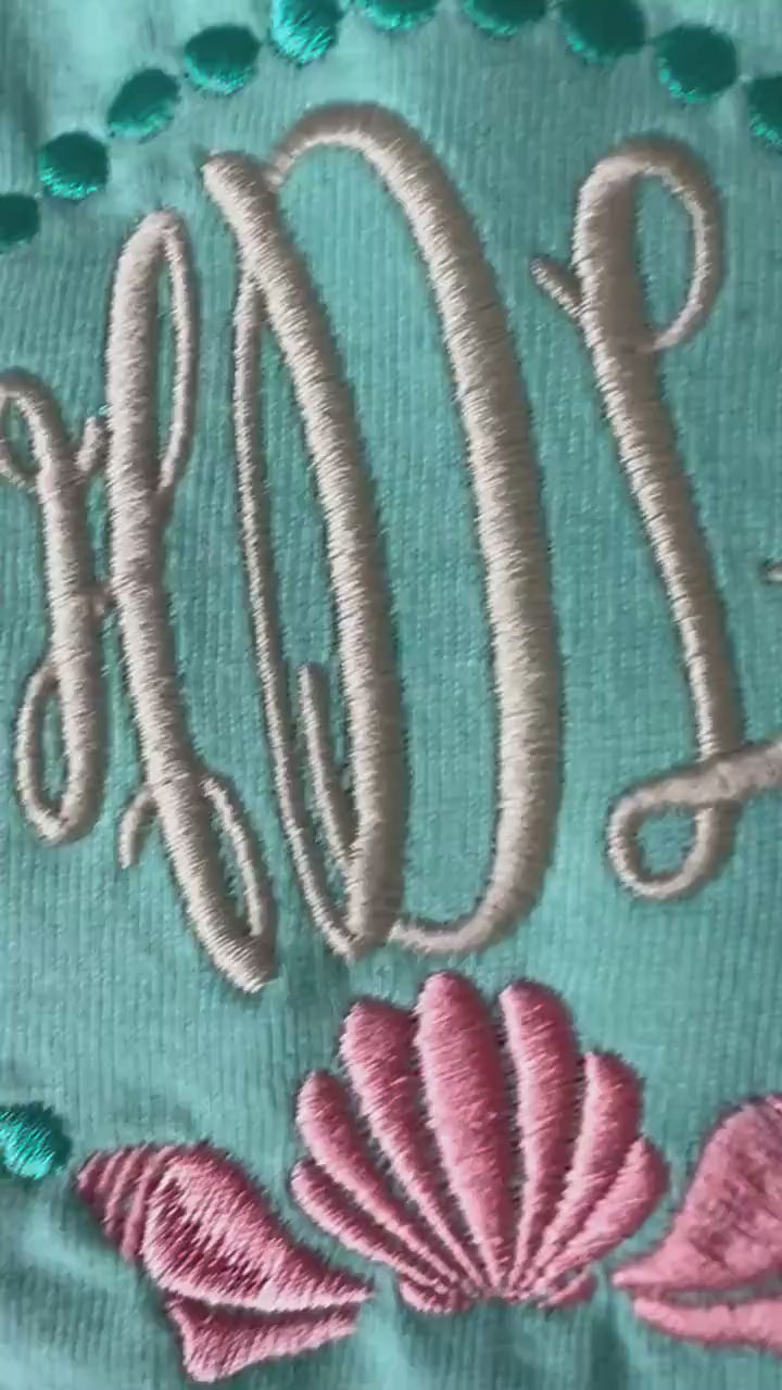 Seashell Monogram Comfort Colors Tee: Women's Pocket T-Shirt