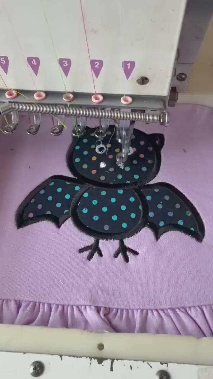 Girls Halloween Applique Dress: Bat Shirt, Ruffle Sleeve