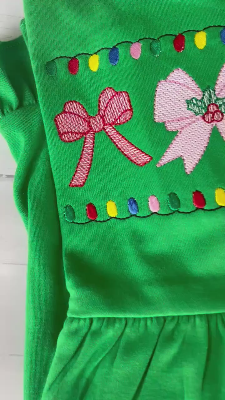 Christmas Dress - Girls Christmas Bow - Christmas Bow Dress - Christmas Applique - Christmas Applique Shirt