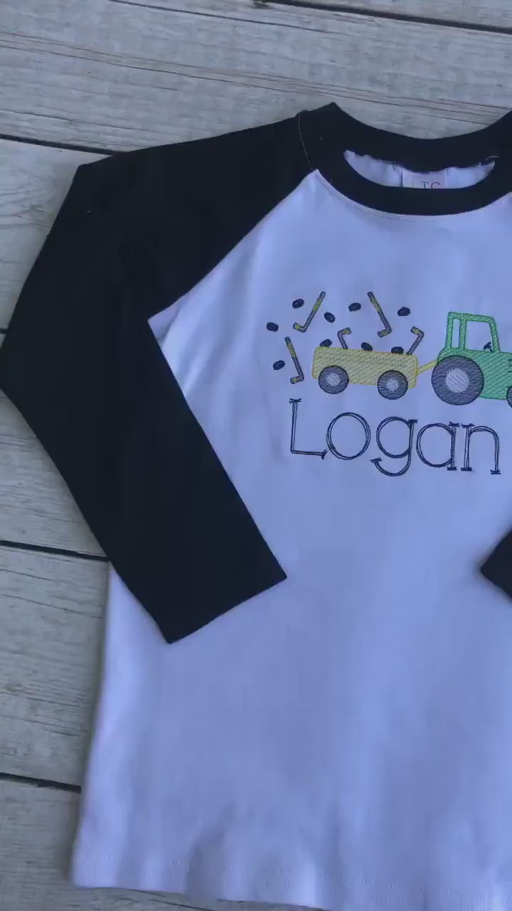 Embroidered Hockey Tractor Raglan Shirt - Personalized Boys Sports Tee