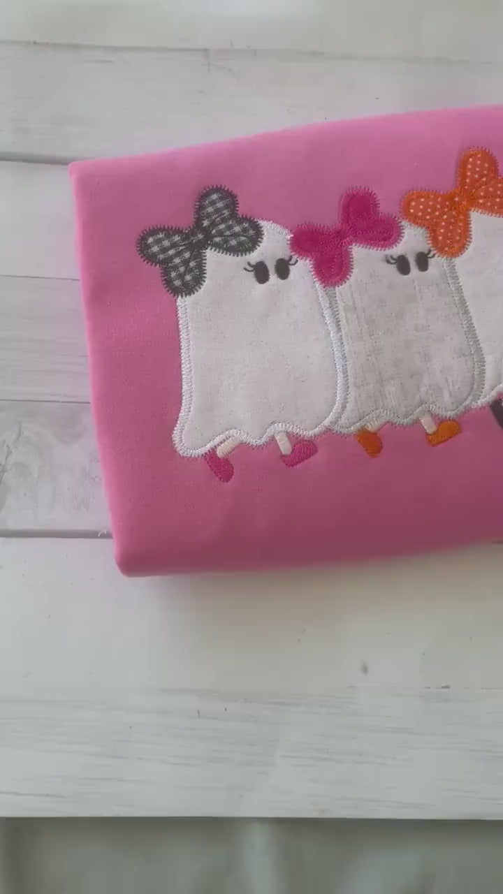 Trick or Three Birthday Shirt: Girls Ghost Applique Halloween Tee